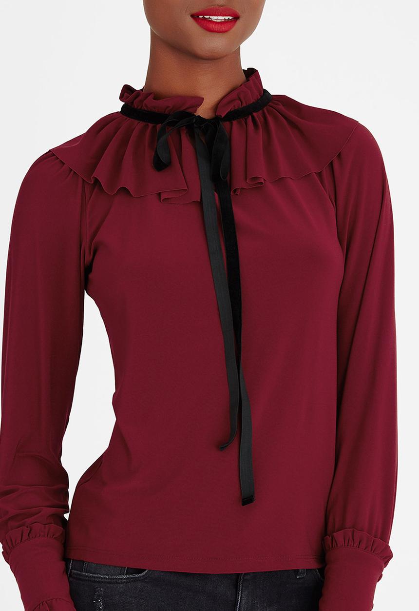 STYLE REPUBLIC - Kitty Bow Blouse Dark Red