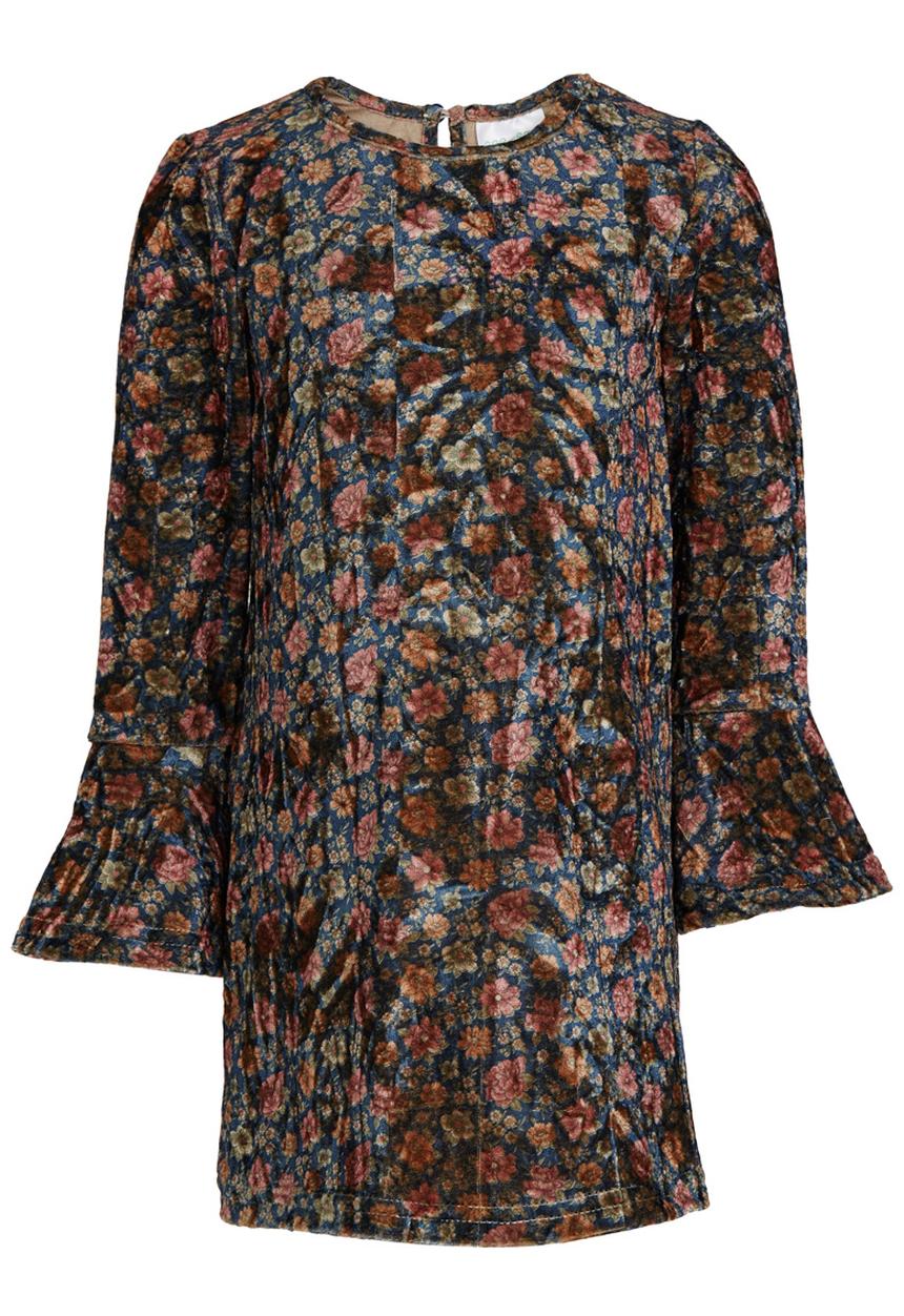 See-Saw - Bell Sleeve Velour Dress Multi-colour