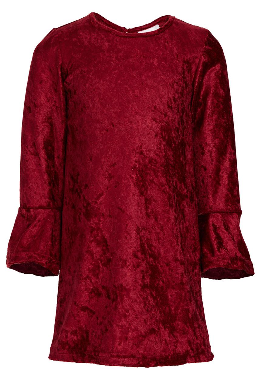 See-Saw - Bell Sleeve Velour Dress Dark Red