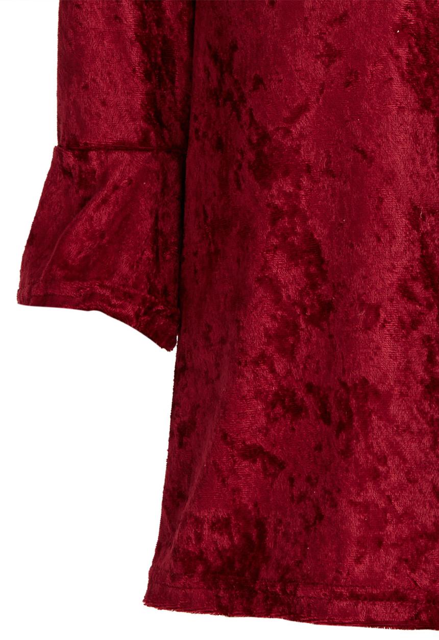 See-Saw - Bell Sleeve Velour Dress Dark Red