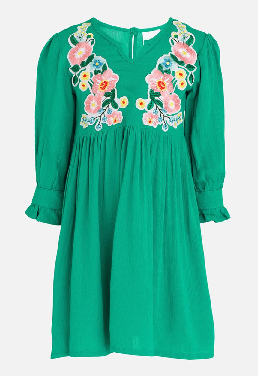 See-Saw - Boho Dress with Embroidery Green