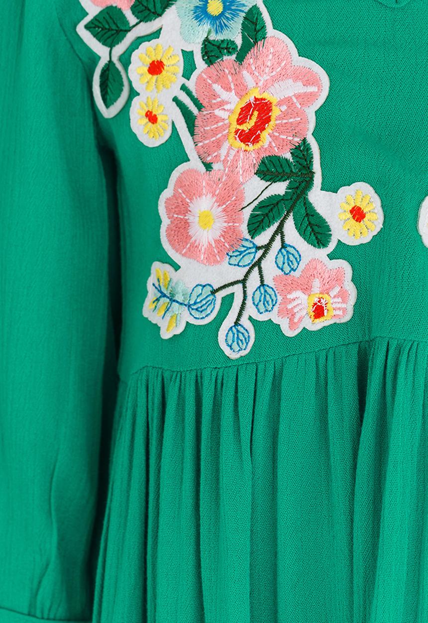 See-Saw - Boho Dress with Embroidery Green