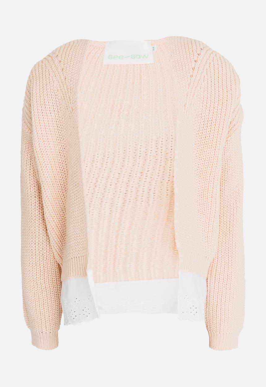See-Saw - Lace Hem Trim Cardigan Pale Pink