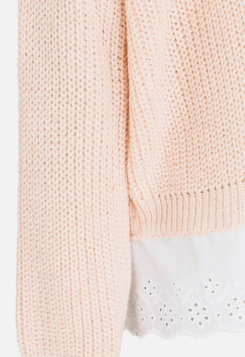 See-Saw - Lace Hem Trim Cardigan Pale Pink