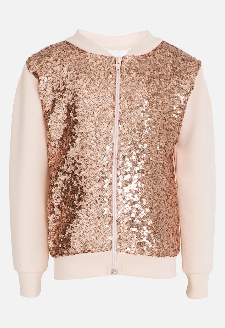 See-Saw - Sequin Bomber with Front Zip Pale Pink