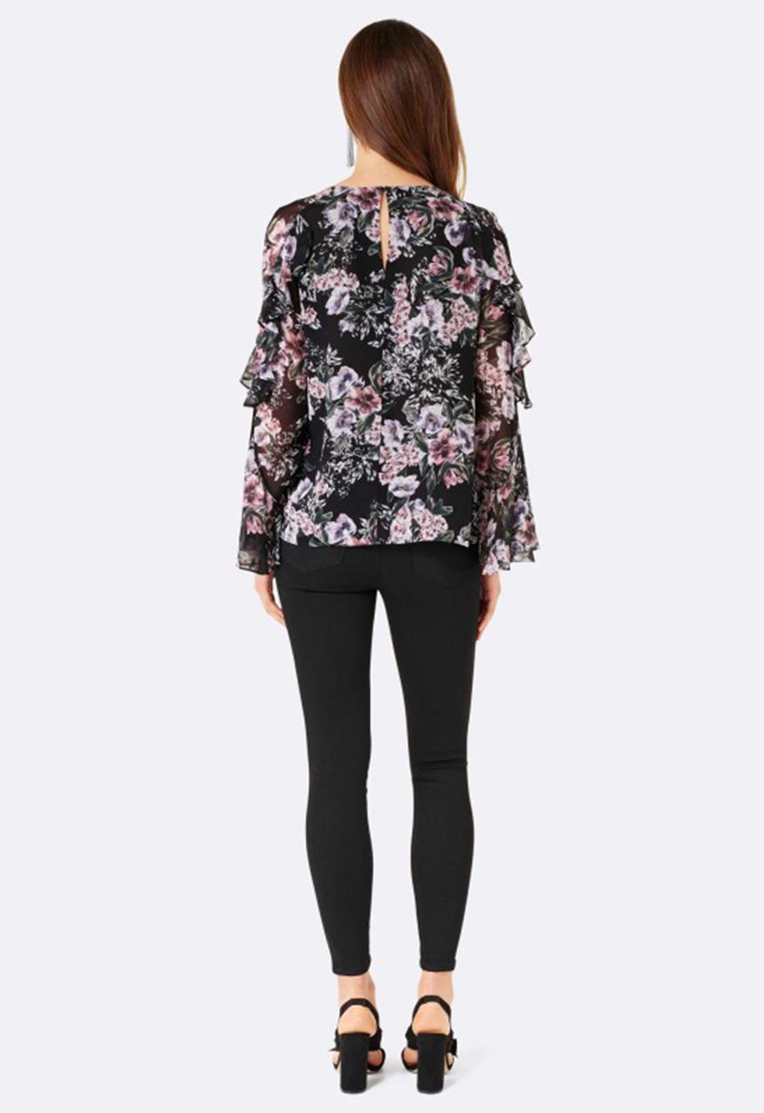 Forever New (Spree) - Donna Lace Trim Puff Sleeve Top Black