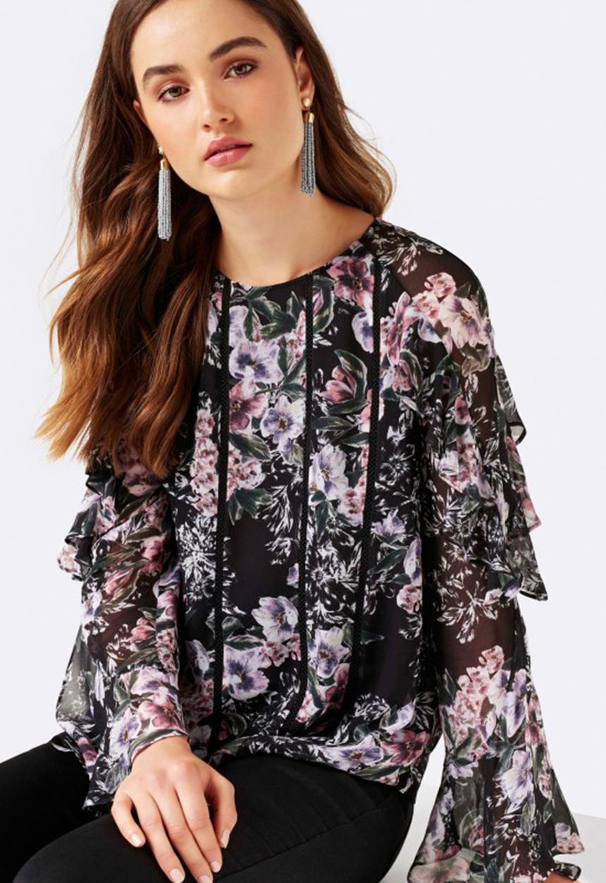 Forever New (Spree) - Donna Lace Trim Puff Sleeve Top Black