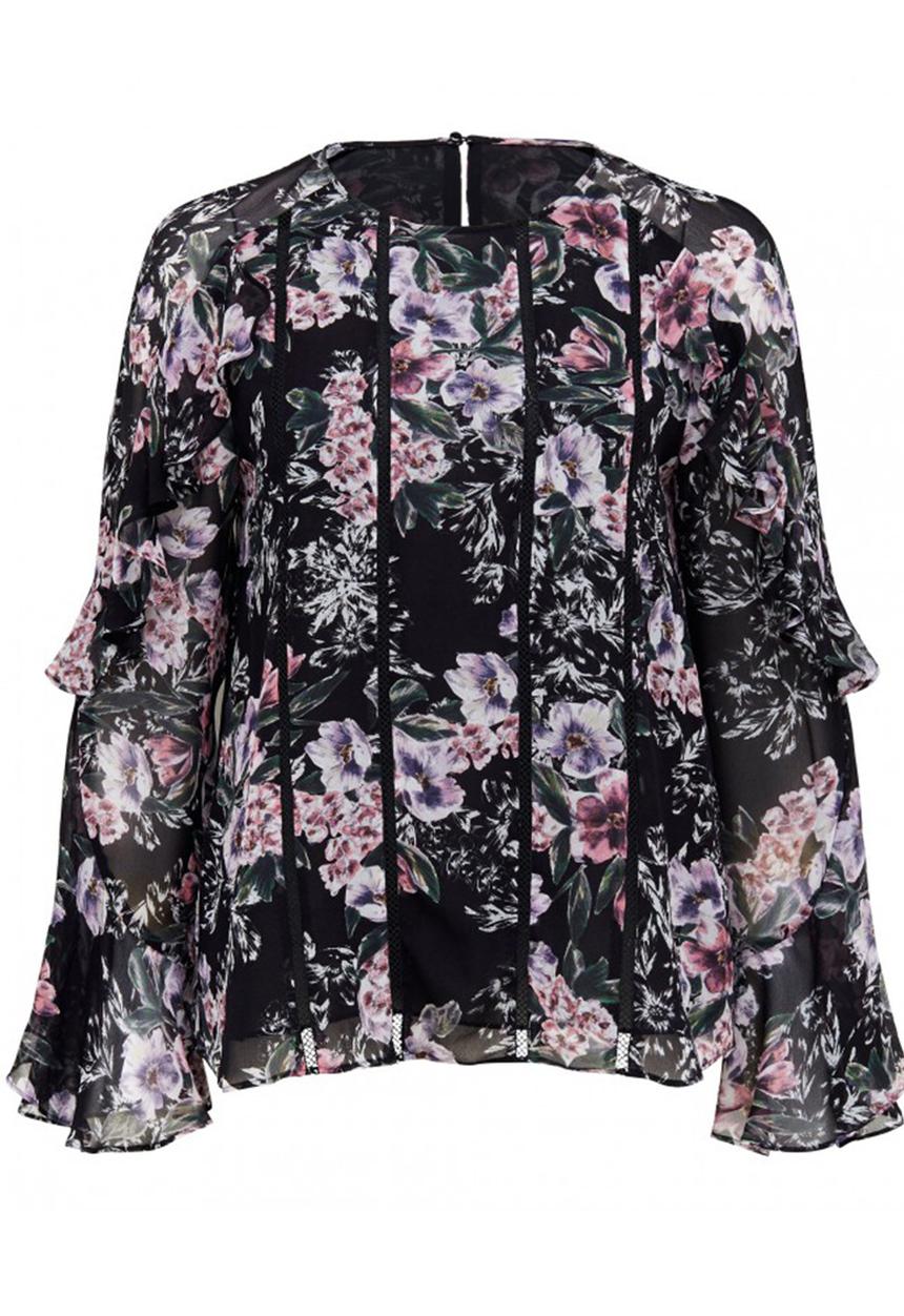 Forever New (Spree) - Donna Lace Trim Puff Sleeve Top Black