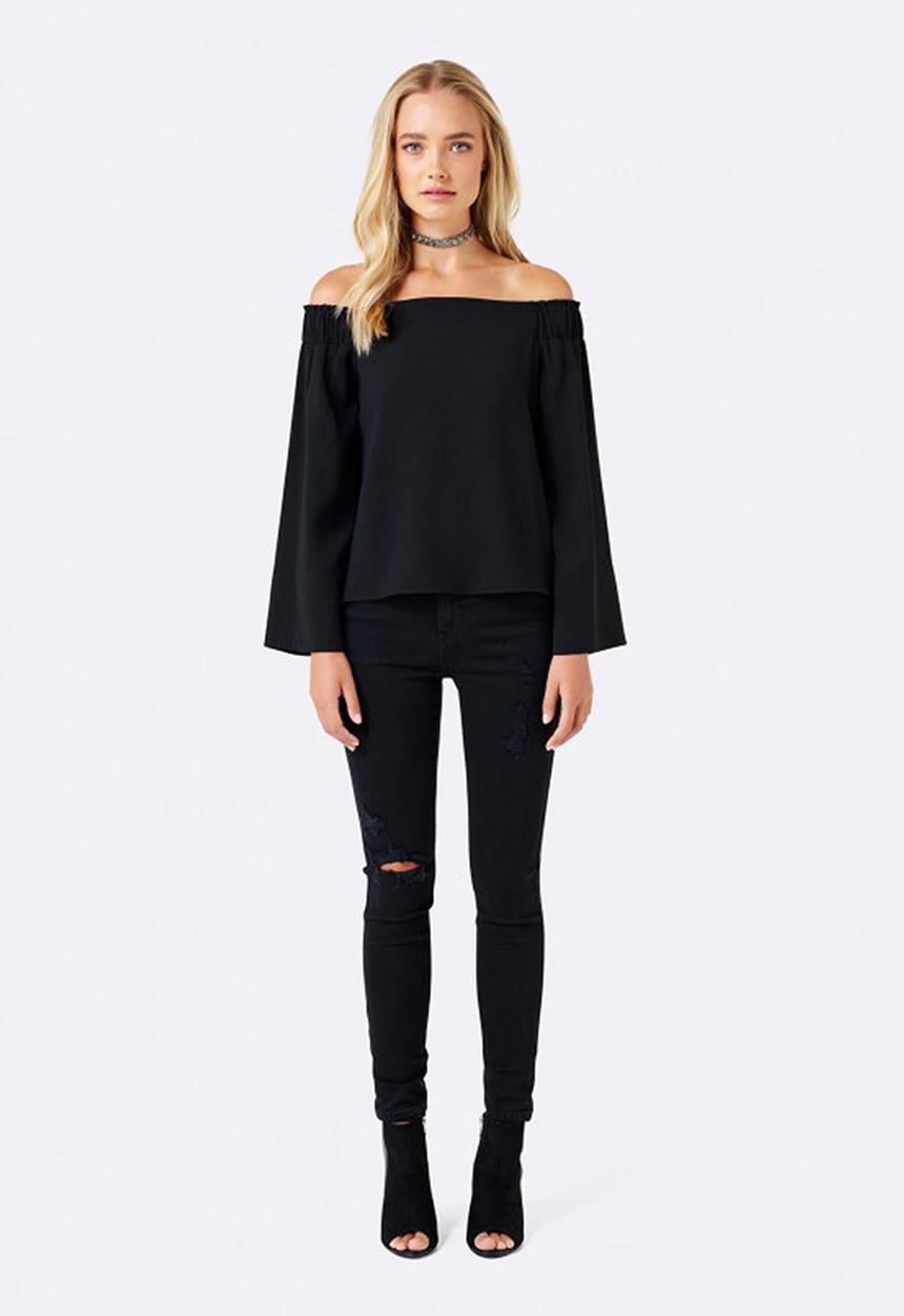 Forever New (Spree) - Issy Off Shoulder Flare Sleeve Top Black