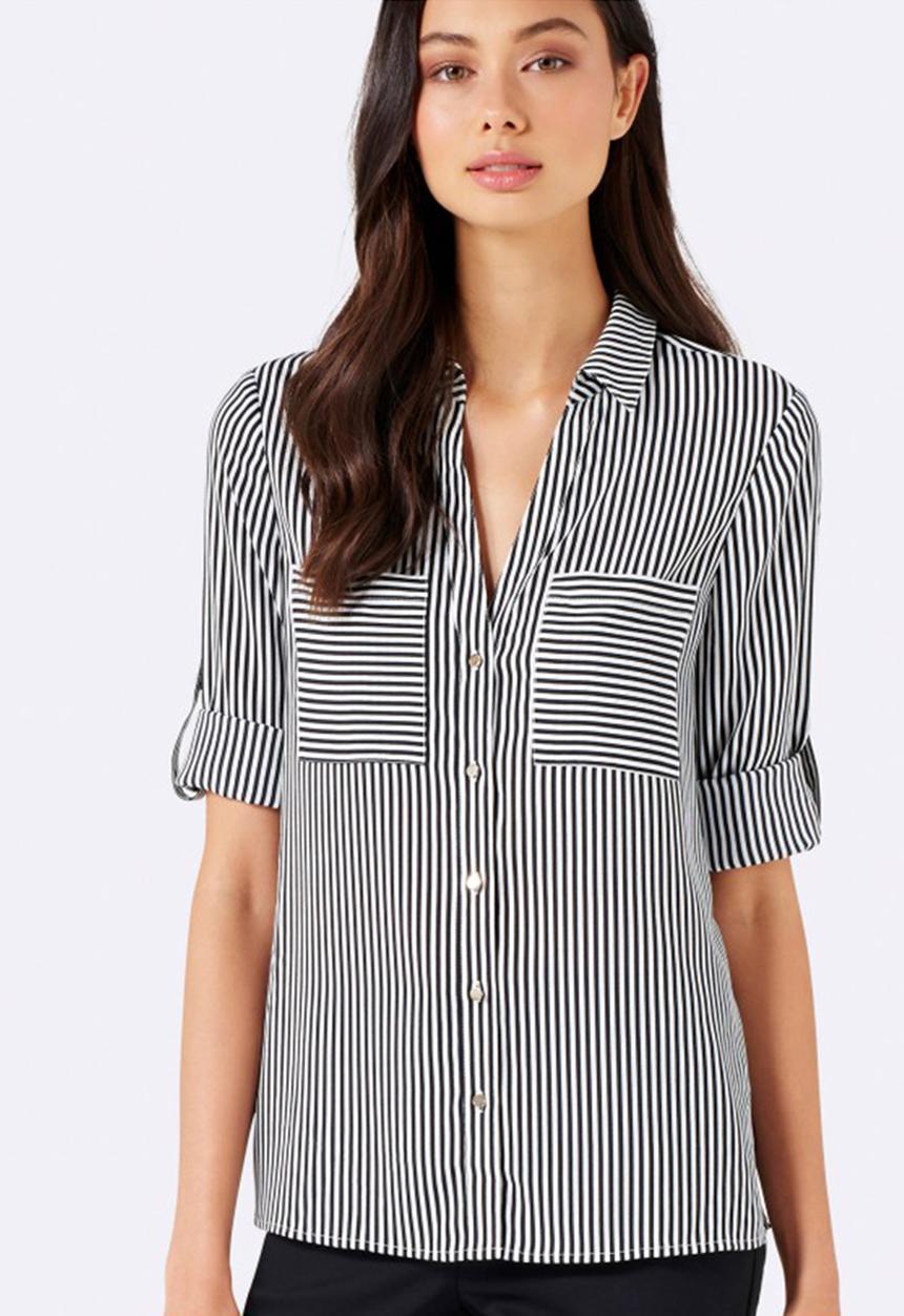 Forever New (Spree) - Joanne Pocket Stripe Shirt Black and White