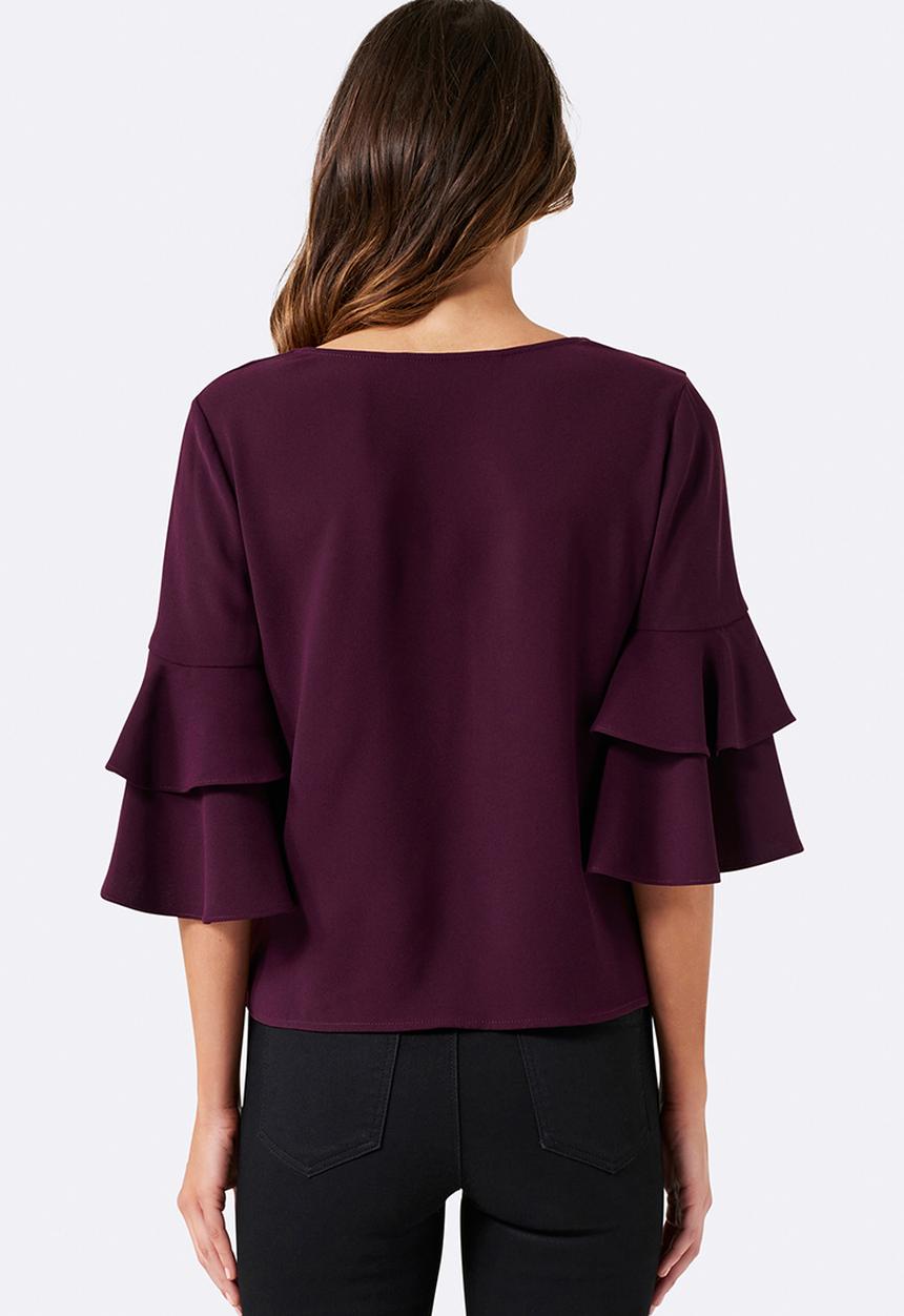 Forever New (Spree) - Valerie Tiered Frill Sleeve Top Burgundy