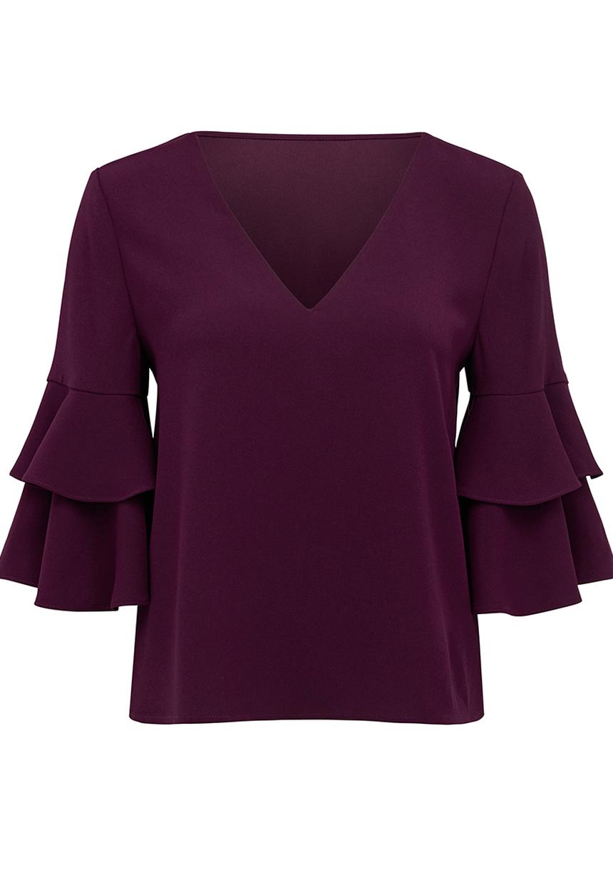 Forever New (Spree) - Valerie Tiered Frill Sleeve Top Burgundy