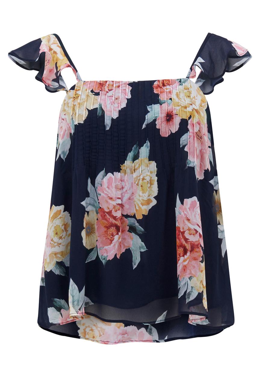 Forever New (Spree) - Sophie Ruffle Strap Pintuck Cami Blue