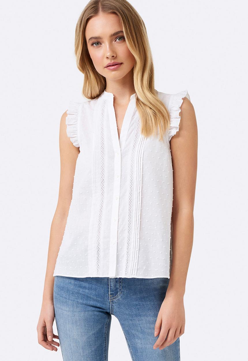 Forever New (Spree) - Sienna Sleeveless Dobby Frill Shirt White