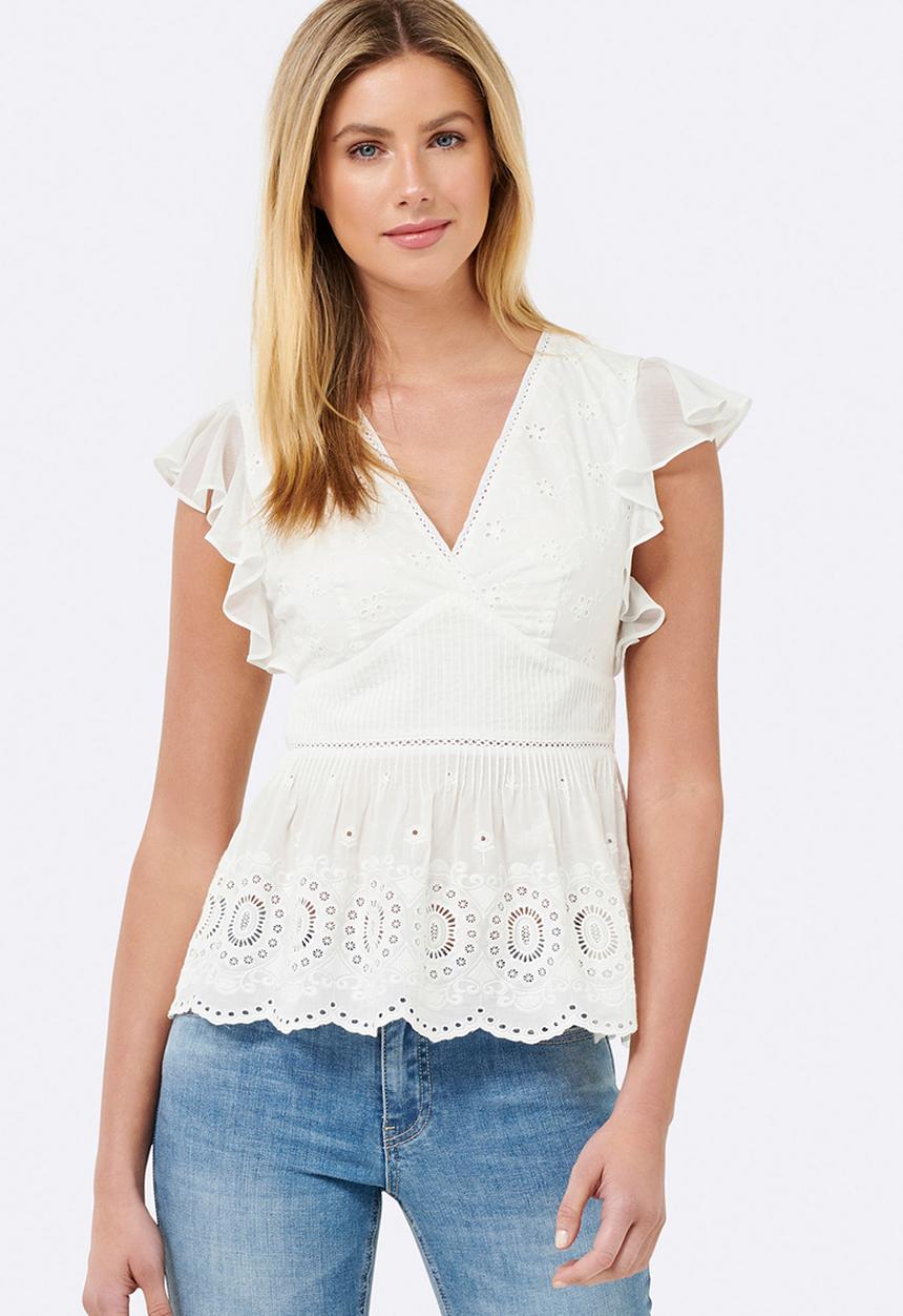 Forever New (Spree) - Heather Pin Tuck Frill Sleeve Top White