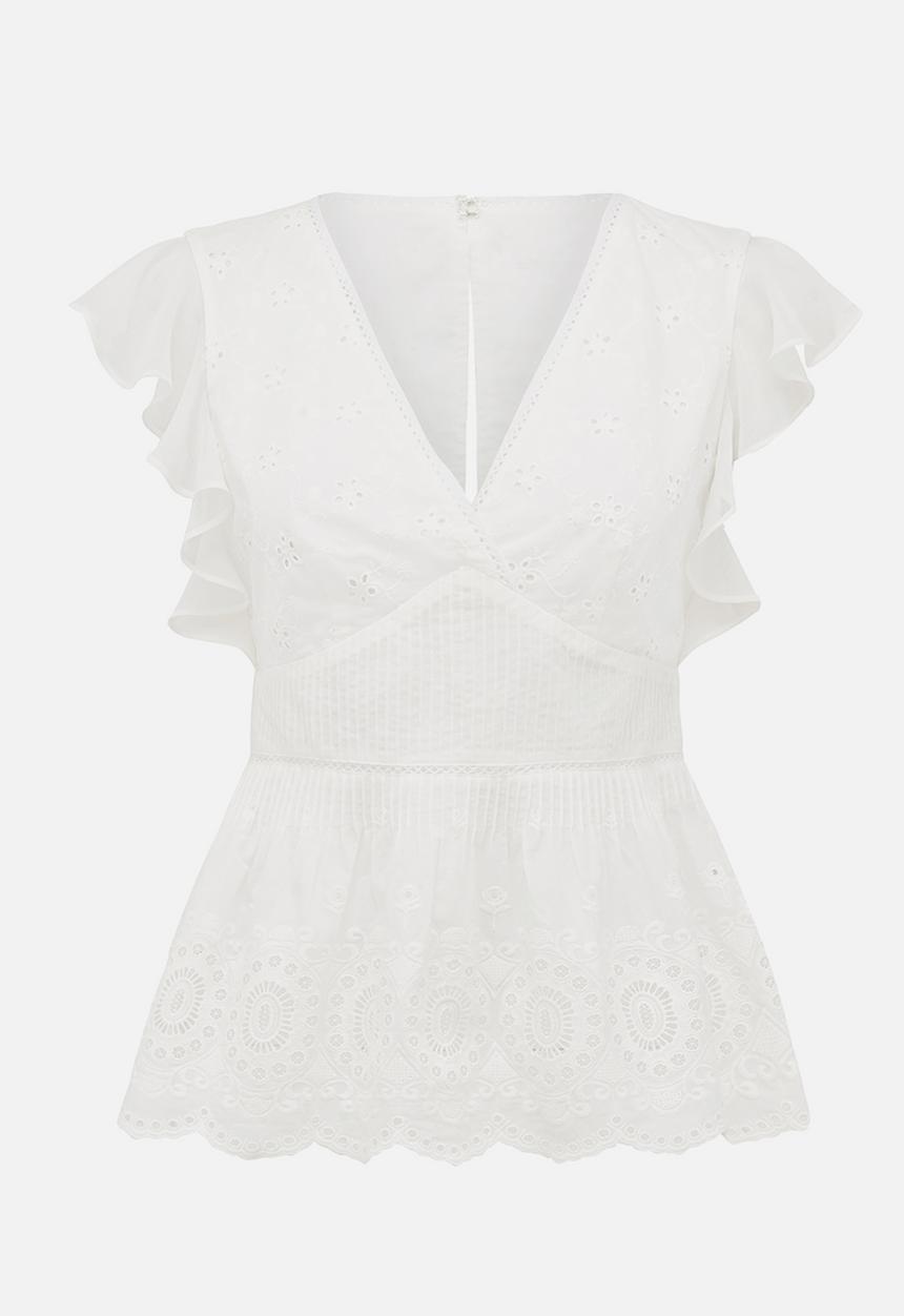 Forever New (Spree) - Heather Pin Tuck Frill Sleeve Top White