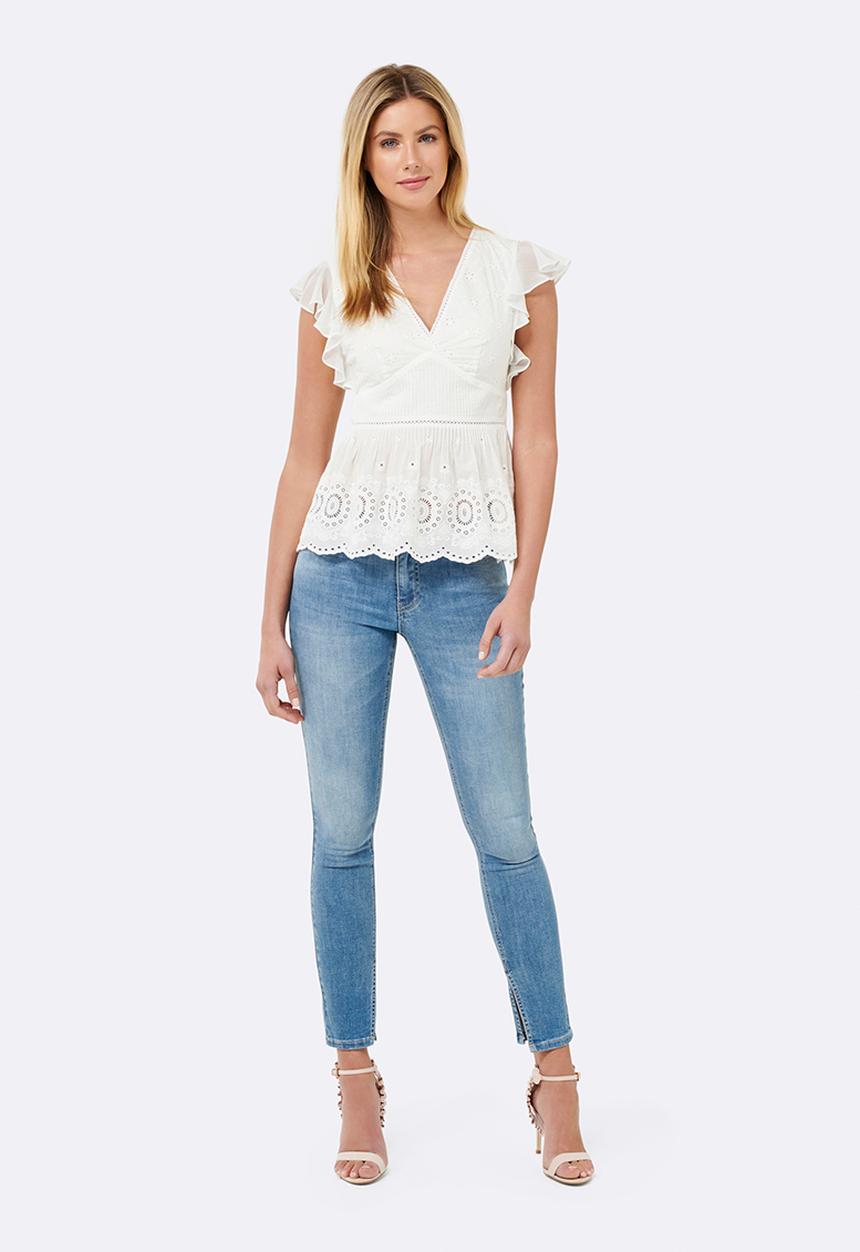 Forever New (Spree) - Heather Pin Tuck Frill Sleeve Top White