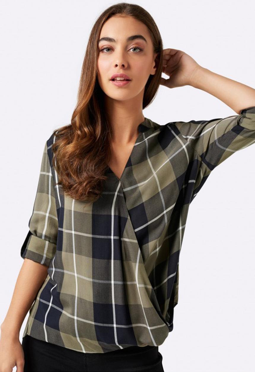 Forever New (Spree) - Jessica Check Wrap Shirt Khaki Green