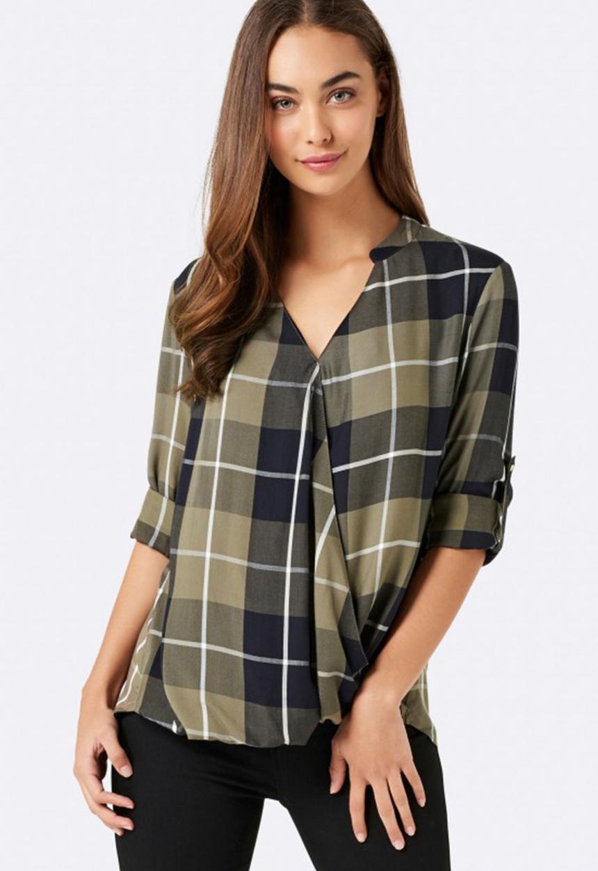 Forever New (Spree) - Jessica Check Wrap Shirt Khaki Green