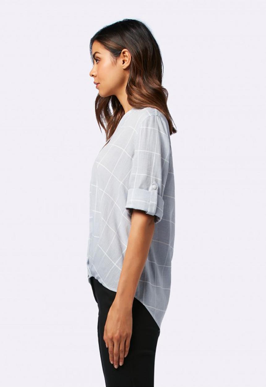 Forever New (Spree) - Patsy Tuck Front Check Blouse Pale Blue