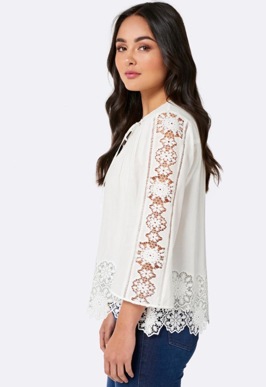 Forever New (Spree) - Lana Lace Floral Embroidery Blouse Off White