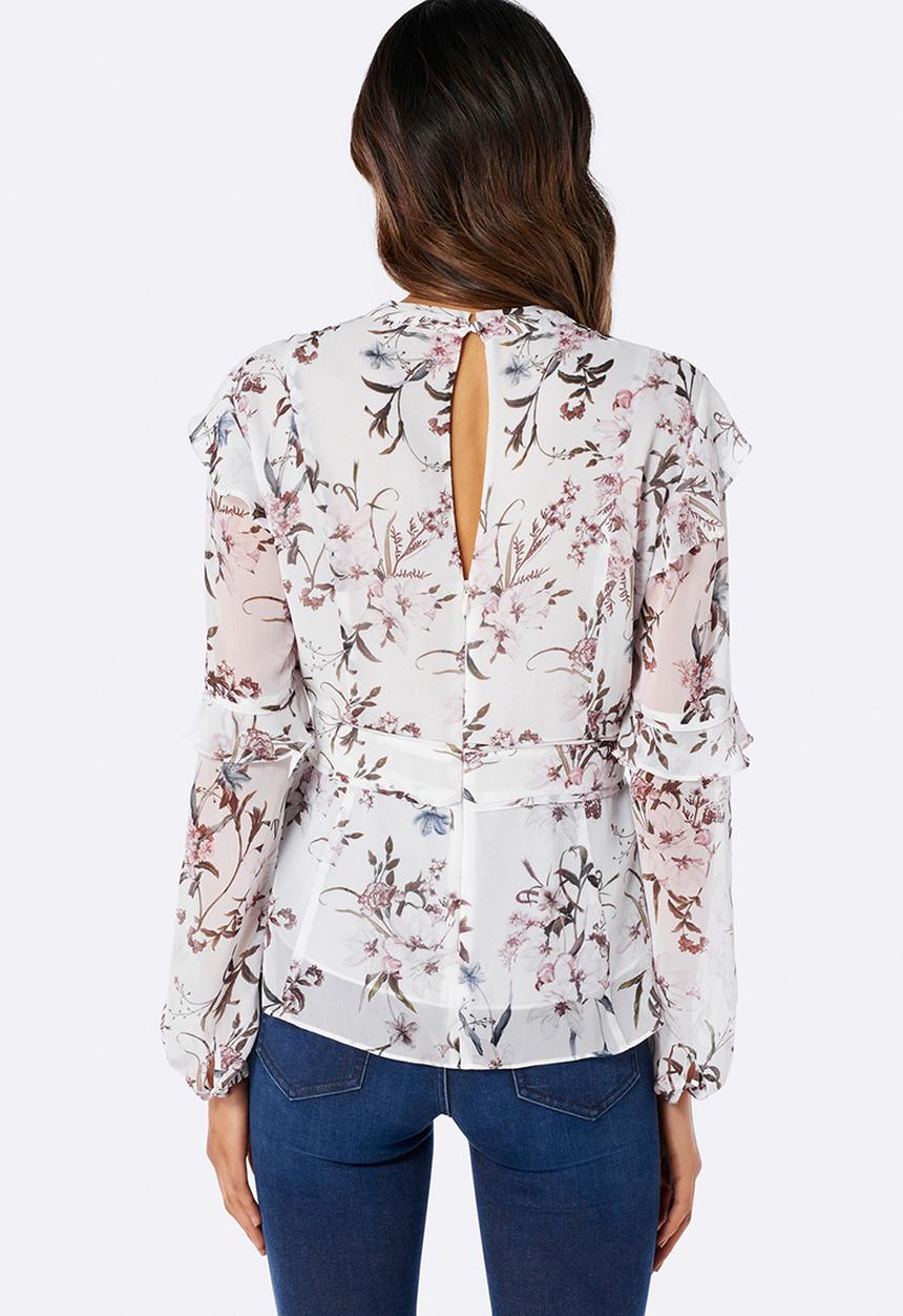 Forever New (Spree) - Perlitta Printed Frill Blouse White