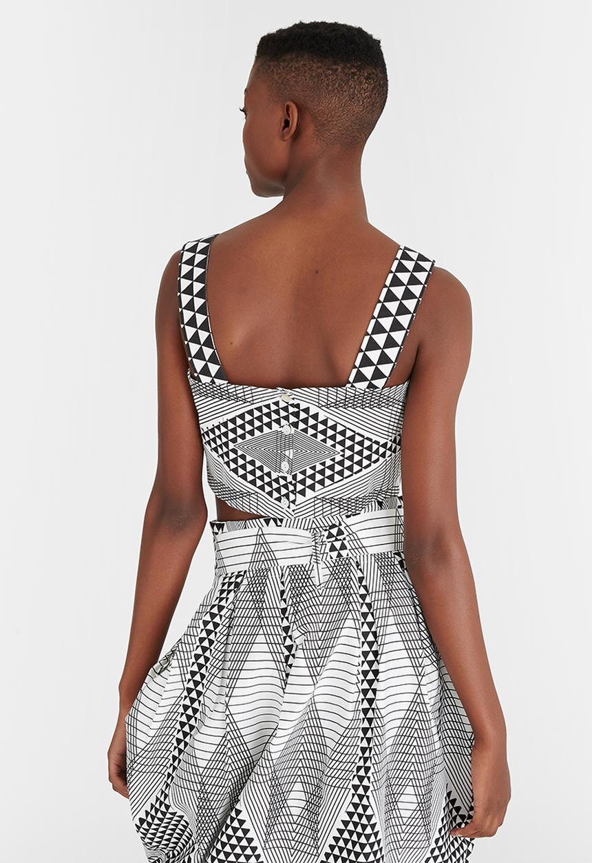 Chulaap - Diamond Print Crop Top Black and White