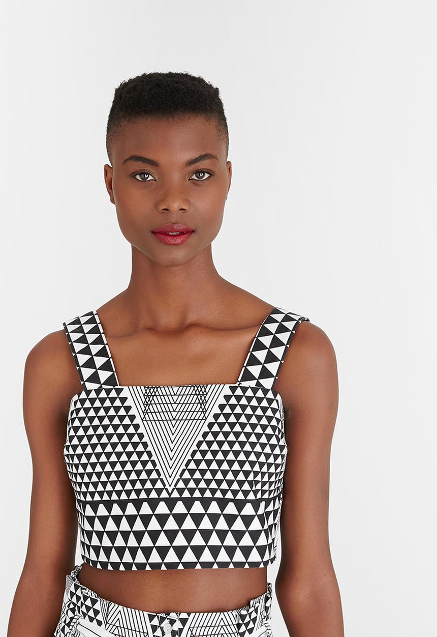 Chulaap - Diamond Print Crop Top Black and White