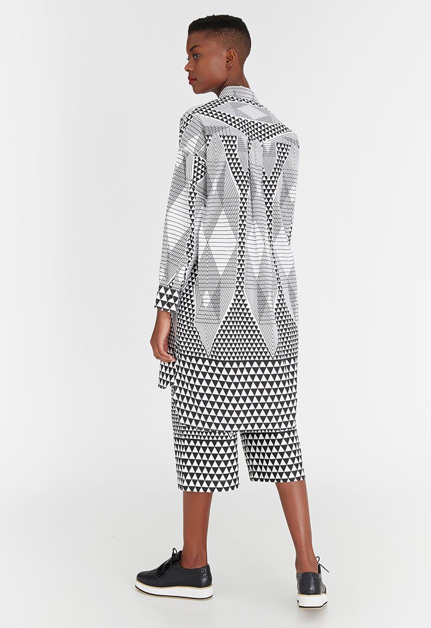 Chulaap - Diamond Print Maxi Shirt Black and White