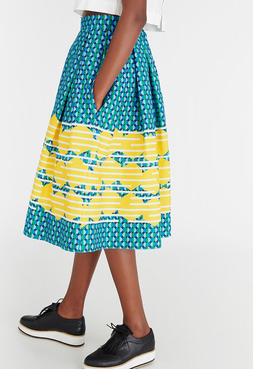 Chulaap - Optical Print 50s Skirt Multi-colour