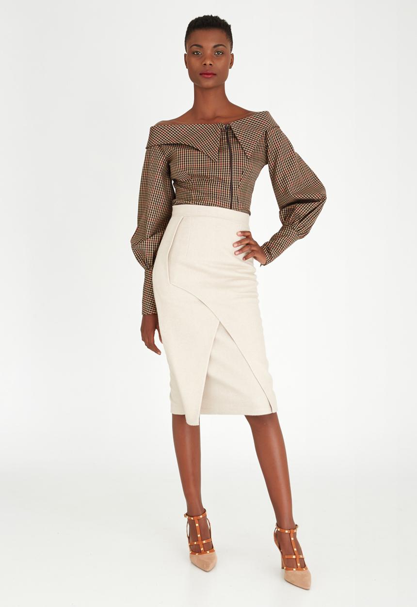 DAVID by David Tlale - Wool-blend Crossover Skirt Stone