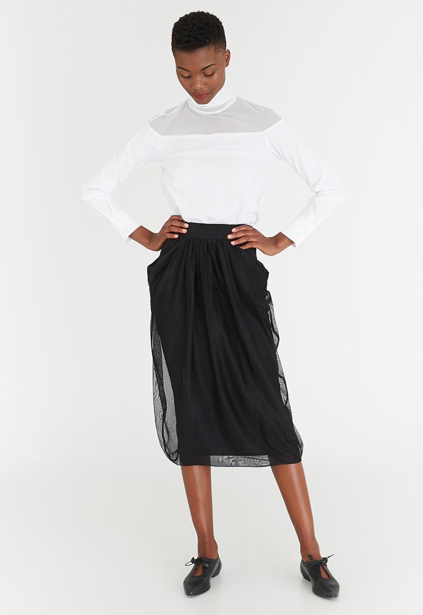 Leigh Schubert - Hayden Draped Midi Skirt Black