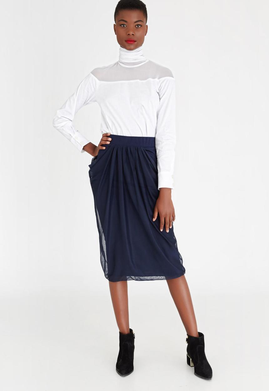 Leigh Schubert - Hayden Draped Midi Skirt Navy