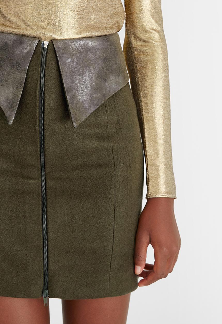 DAVID by David Tlale - Wool-blend Lead Skirt Khaki Green