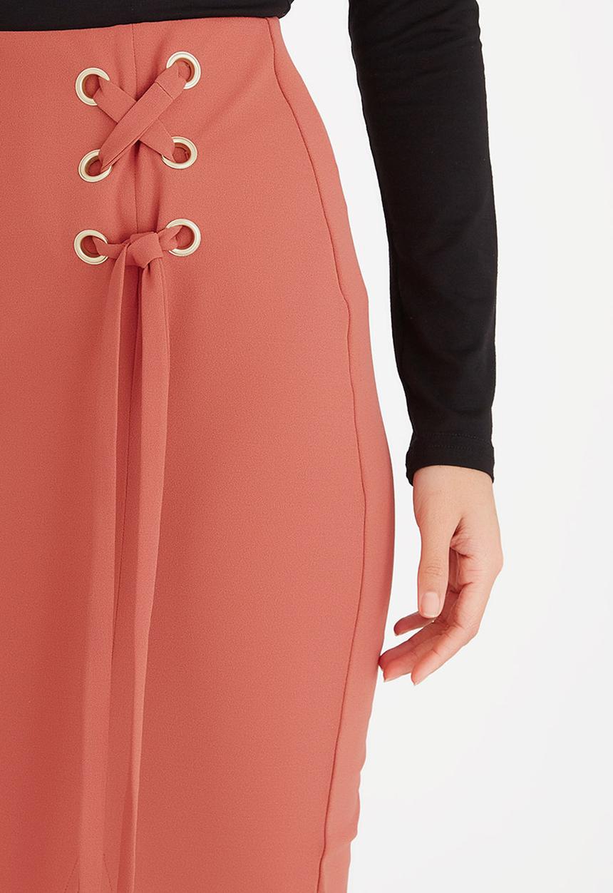 edit - Eyelet Detail Midi Skirt Tan