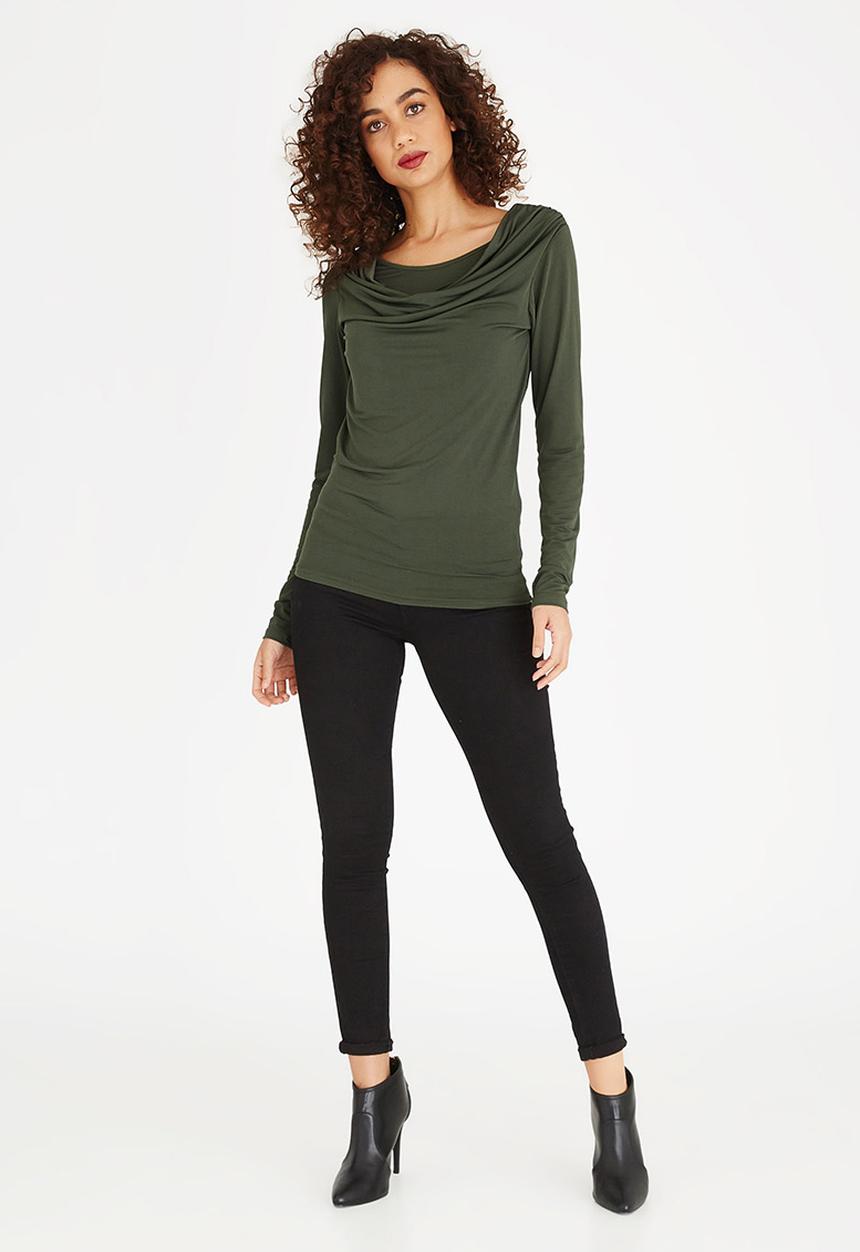 edit - Cowl Neck Top Khaki Green