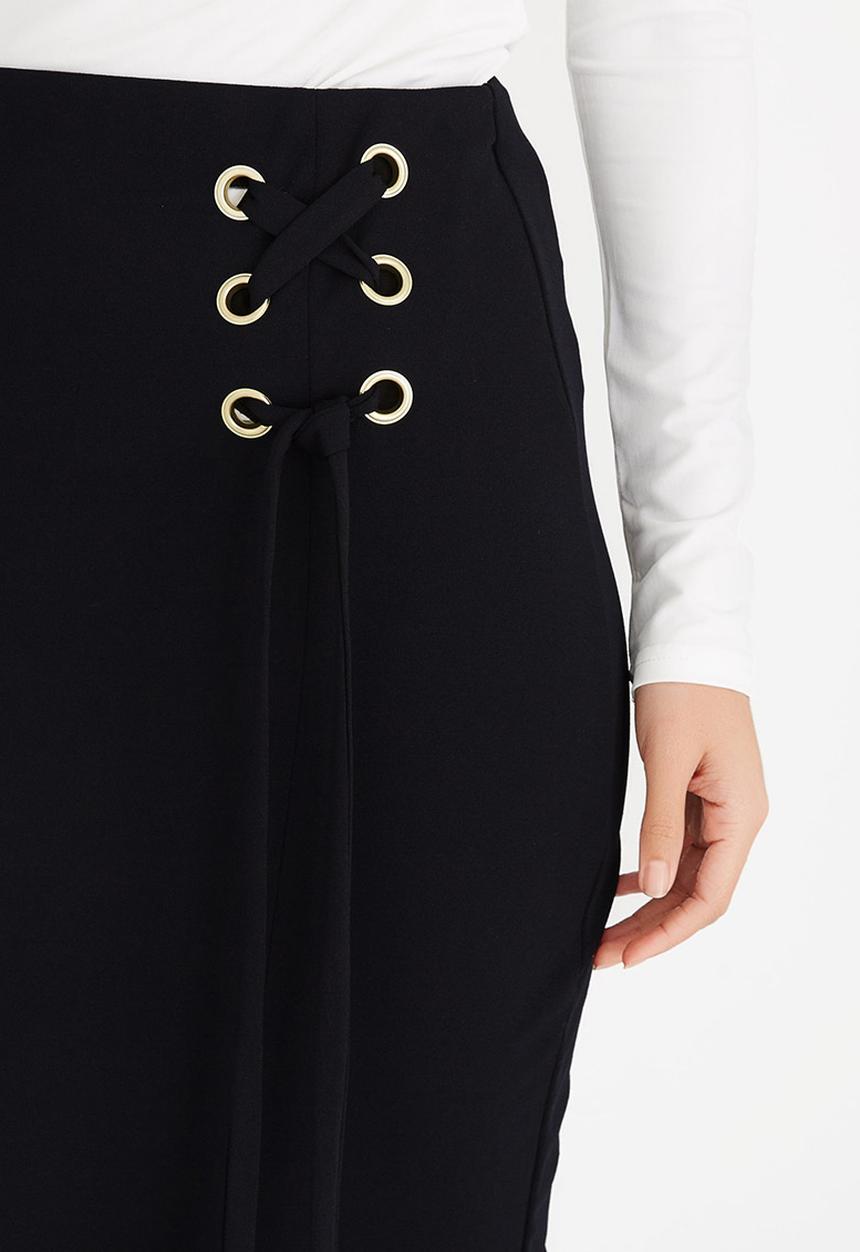 edit - Eyelet Detail Midi Skirt Black