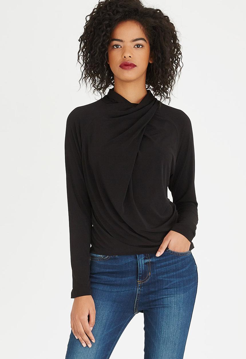 edit - Wrap-over Cowl Top Black