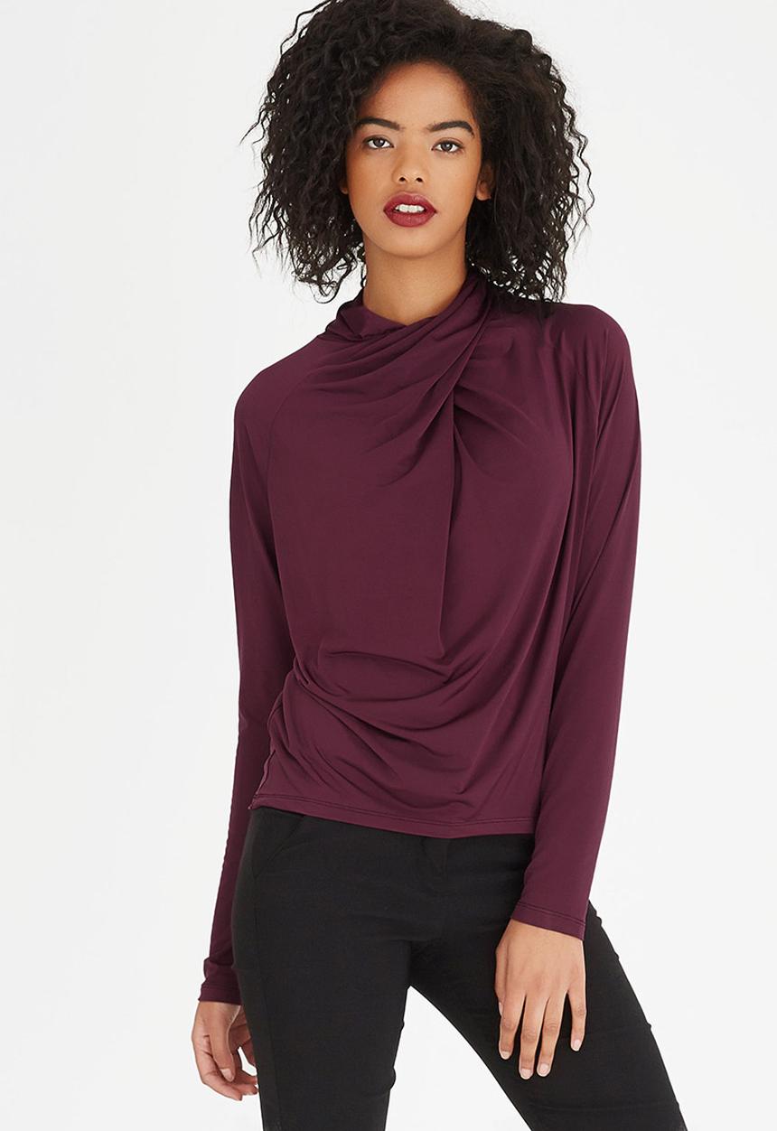 edit - Wrap-over Cowl Top Dark Purple