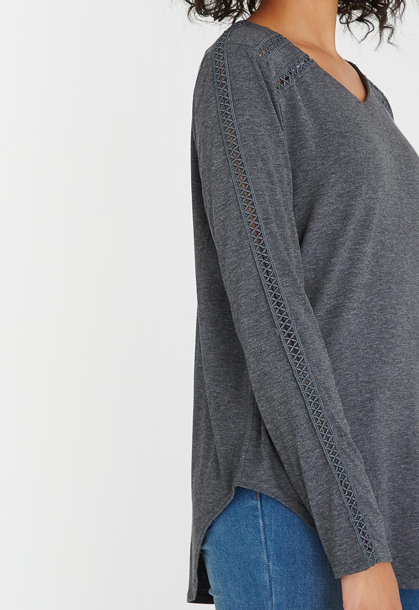 G Couture - Top with Inset Detail Grey Melange