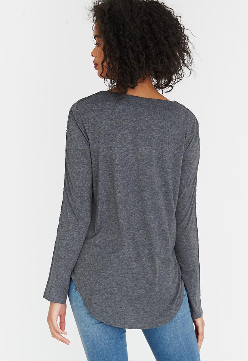 G Couture - Top with Inset Detail Grey Melange