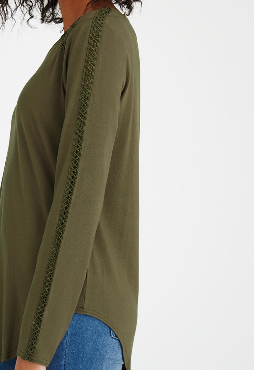 G Couture - Top with Inset Detail Khaki Green