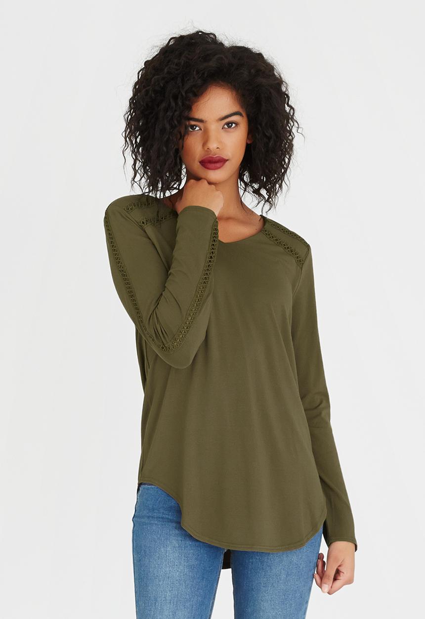 G Couture - Top with Inset Detail Khaki Green