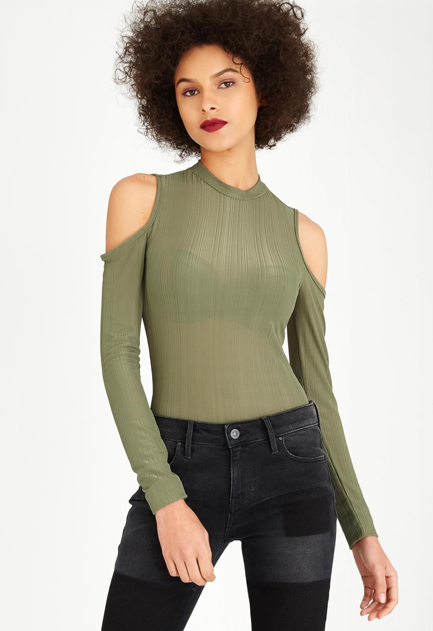 STYLE REPUBLIC - Cold Shoulder Bodysuit Dark Green
