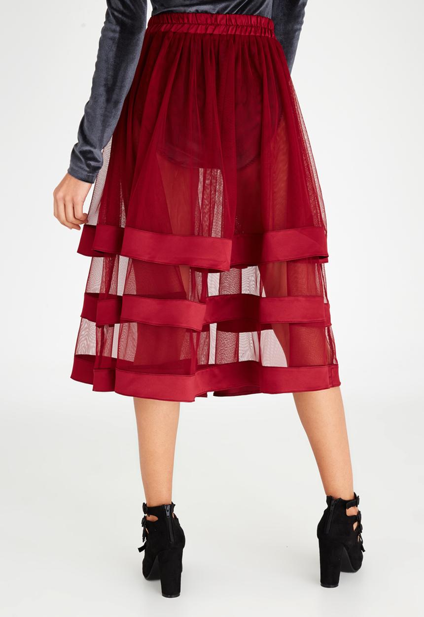 STYLE REPUBLIC - Volume Midi Skirt Burgundy