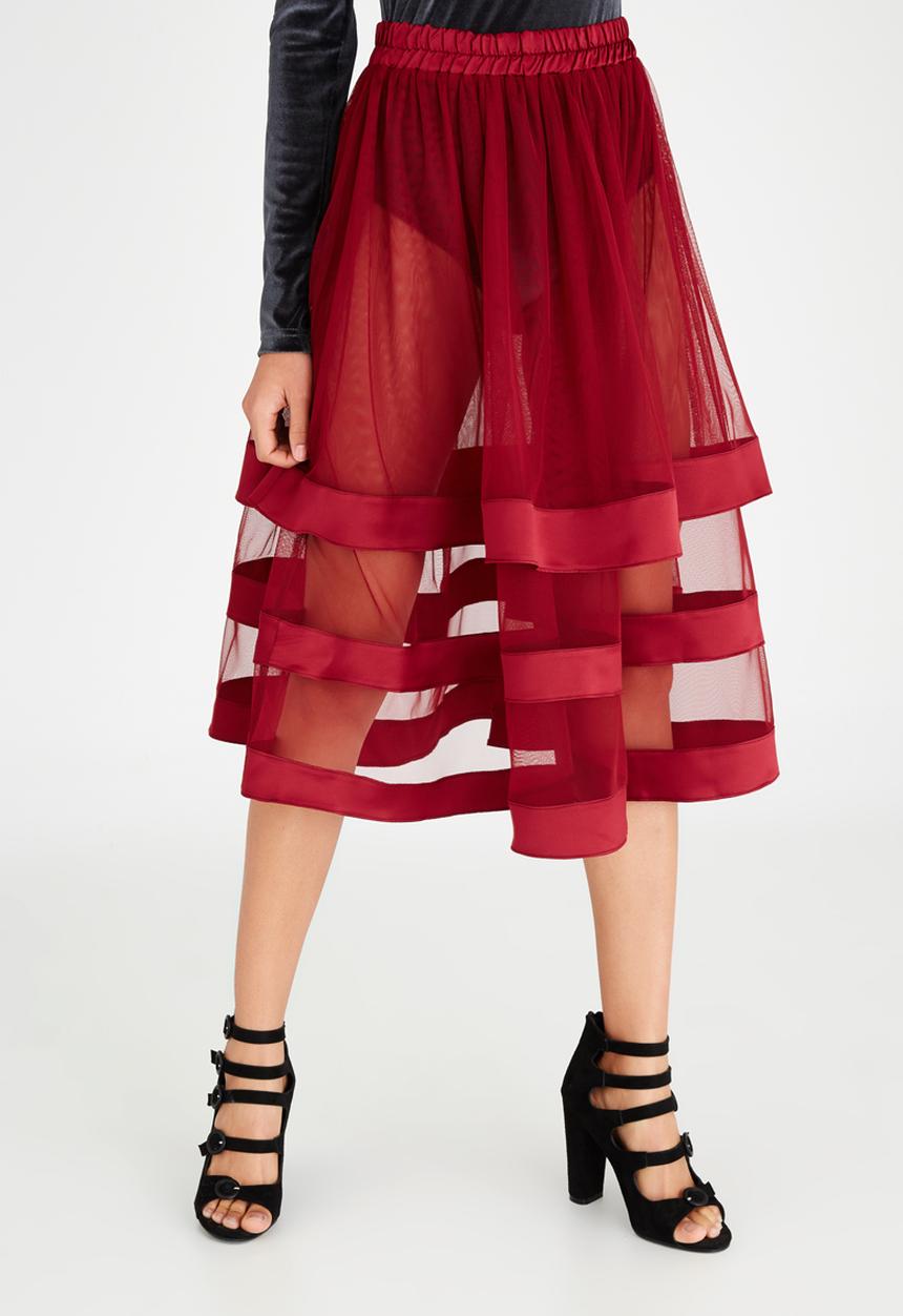 STYLE REPUBLIC - Volume Midi Skirt Burgundy