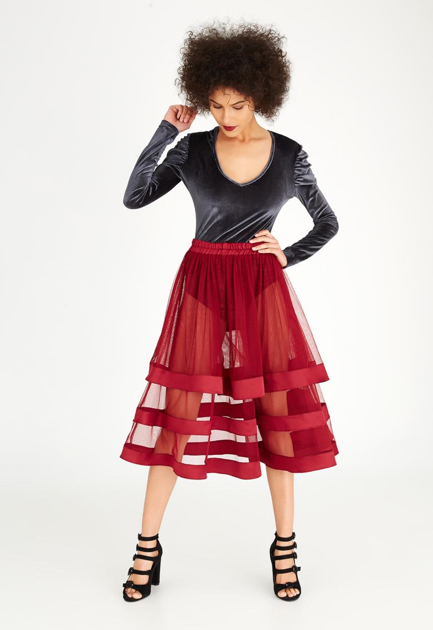 STYLE REPUBLIC - Volume Midi Skirt Burgundy