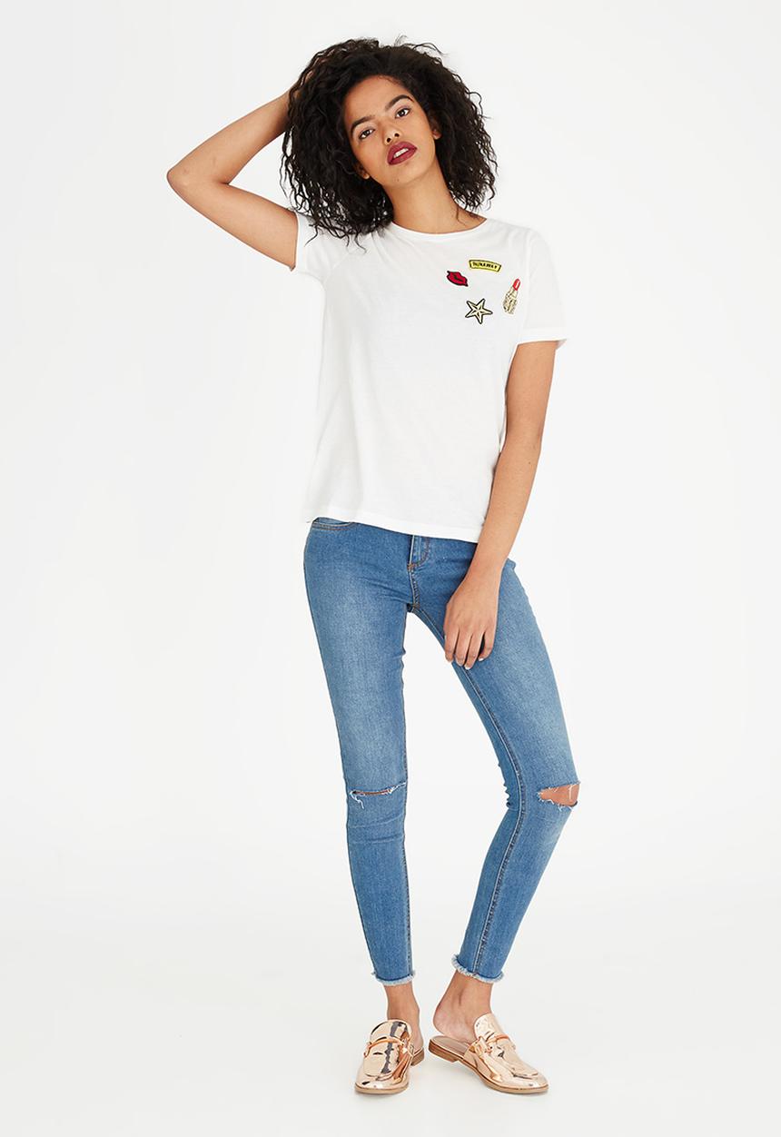 Vero Moda - Army Badge Short Sleeve T-shirt White