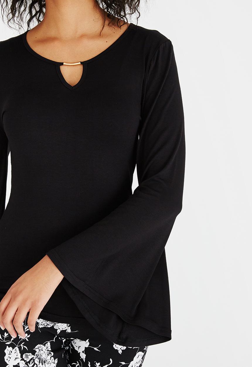 edit - Volume Sleeve Top with Keyhole Black