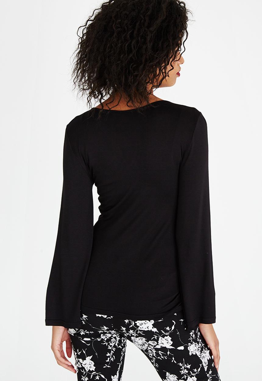edit - Volume Sleeve Top with Keyhole Black